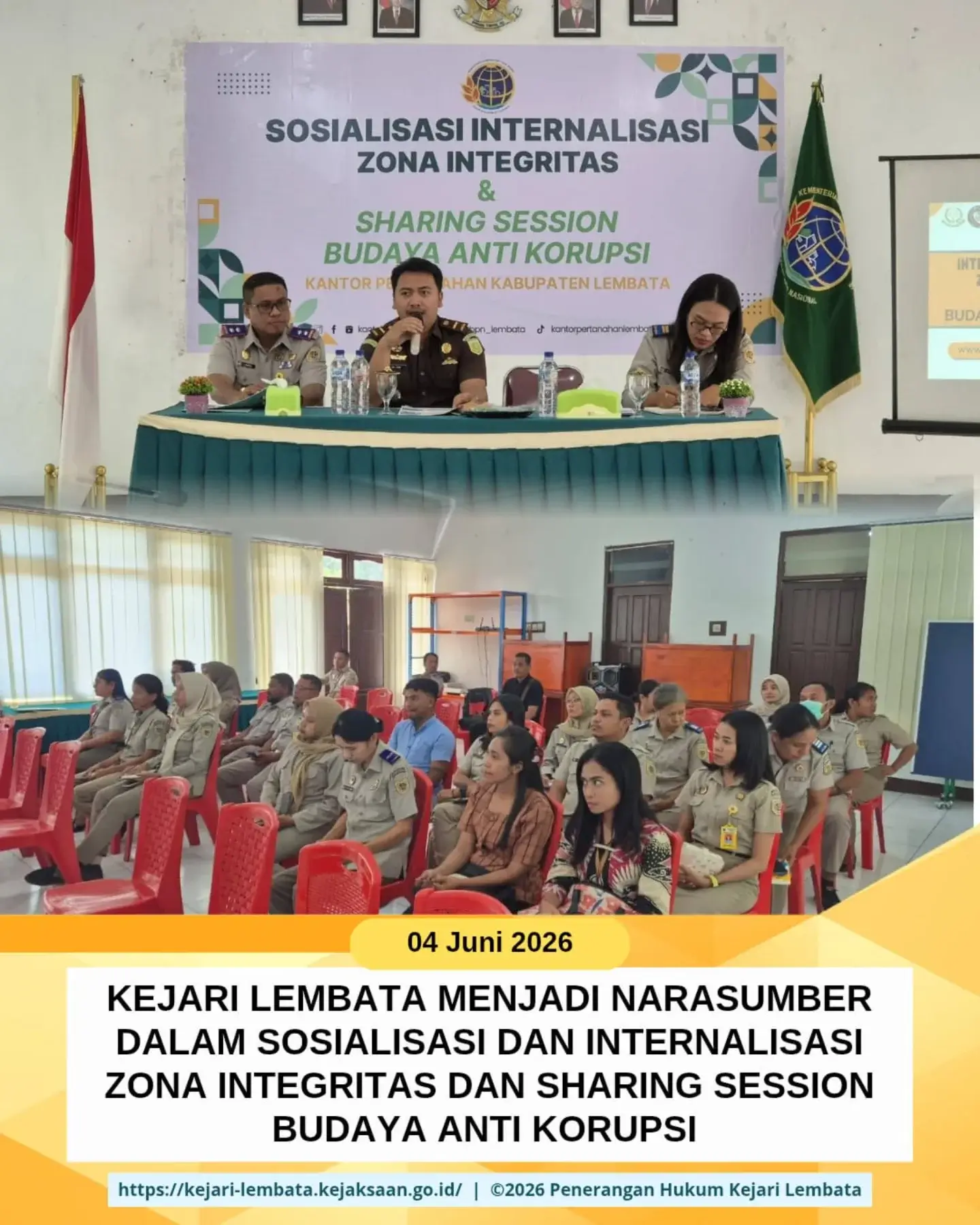 Kejari Lembata Menjadi Narasumber Dalam Sosialisasi Dan Internalisasi Zona Integritas Dan Sharing Session Budaya Anti Korupsi