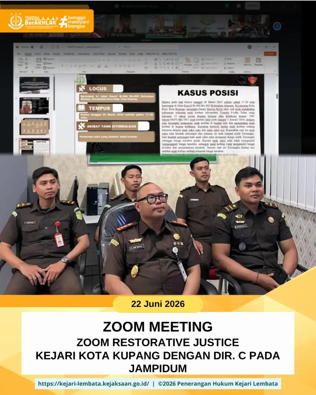 Zoom Restorative Justice Kejaksaan Negeri Kota Kupang Dengan Dir. C Pada Jampidum