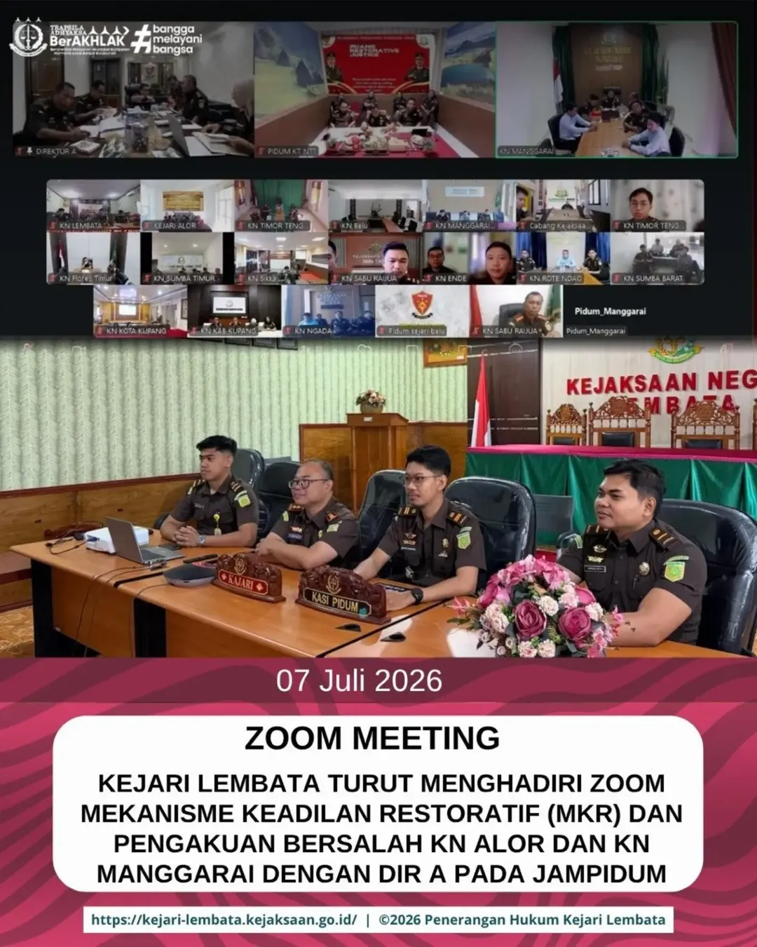 Kejari Lembata Turut menghadiri ZOom Mekanisme Keadilan Restoratif (MKR) Dan Pengakuan Bersalah KN Alor Dan KN Manggarai Dengan Dir A Pada Jampidum