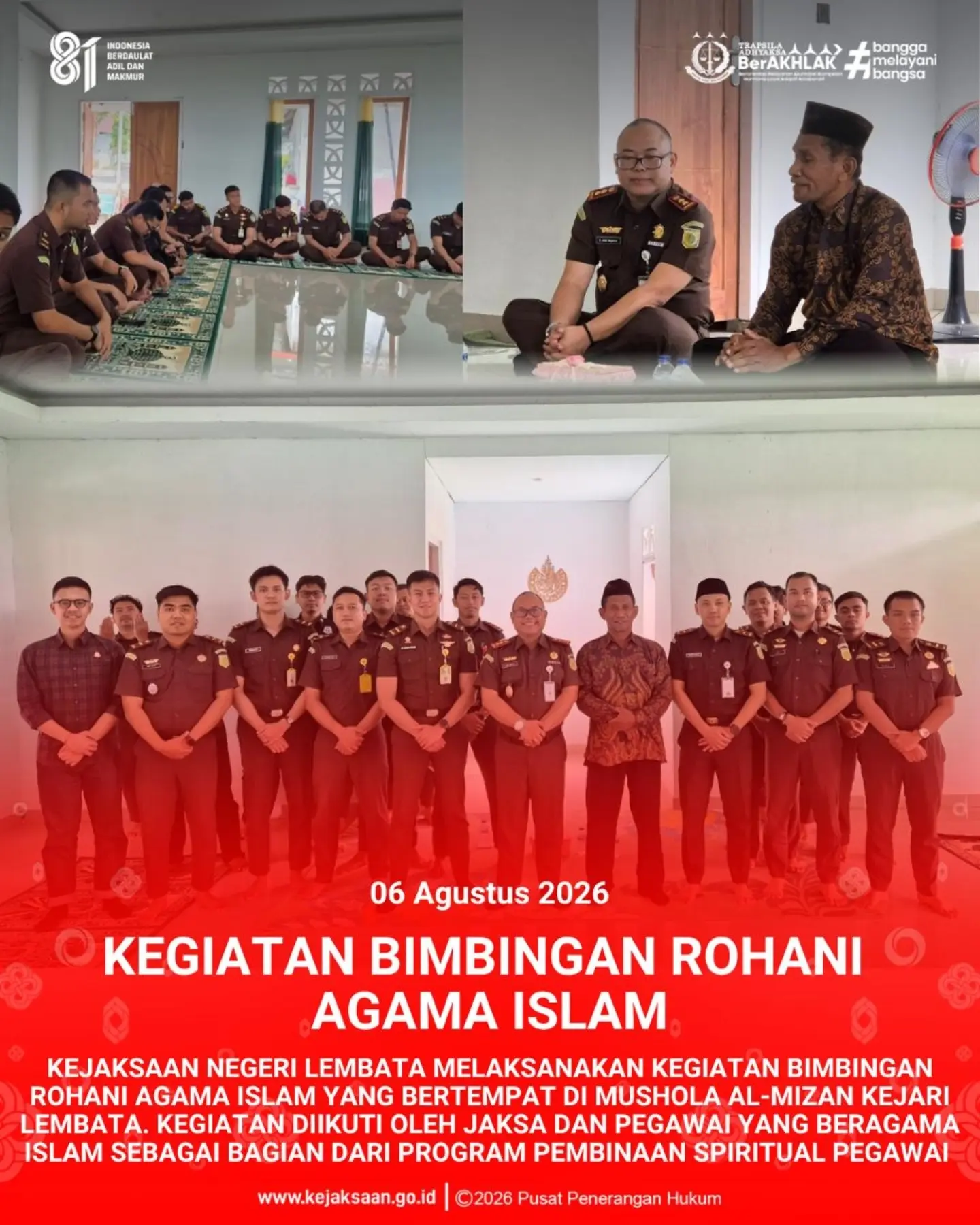 Kejaksaan Negeri Lembata Melaksanakan Kegiatan Bimbingan Rohani Agama Islam Yang Bertempat Di Musholah Al-Mizan Kejari Lembata