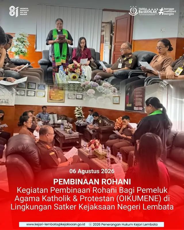 Kegiatan Pembinaan Rohani Bagi Pemeluk Agama Katholik Dan Protestan (Oikumene) Di Lingkungan Kejaksaan Negeri Lembata