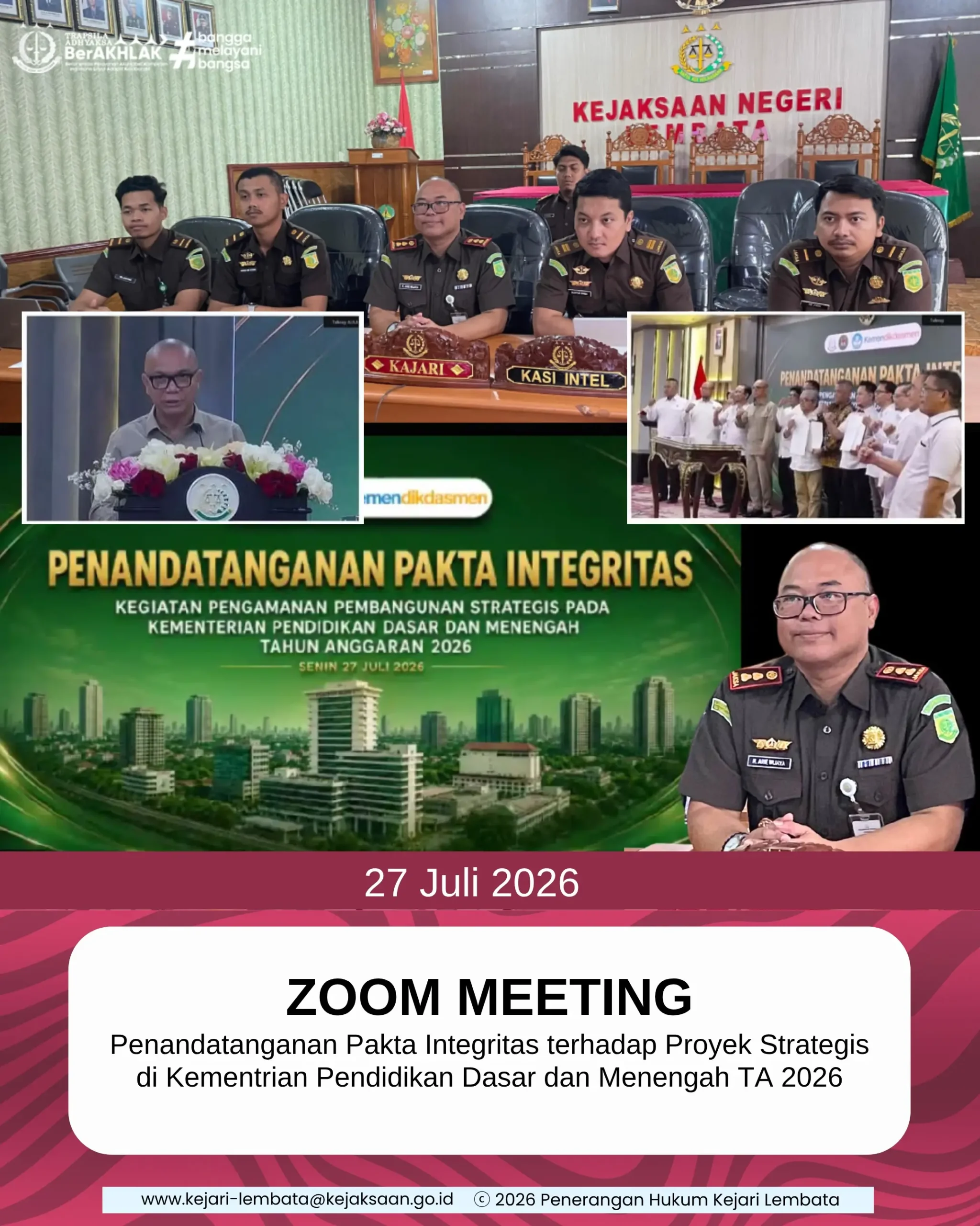 Kegiatan Zoom Meeting Penandatanganan Pakta Integritas Terhadap Proyek Strategis Di Kementerian Pendidikan Dasar Dan Menengah TA 2026
